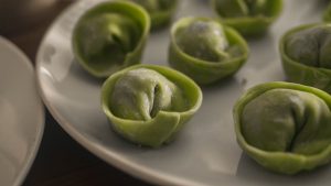 Yum Chat Episode 1 - Vegan Dumpling on white plate
